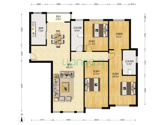 公馆77 3室1厅2卫 168平方