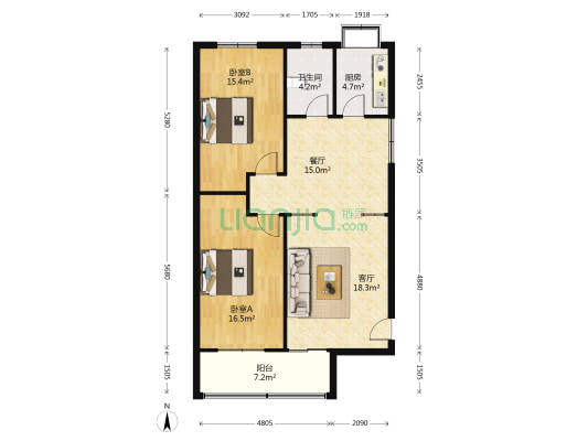 公汽大楼 2室2厅1卫 96平方