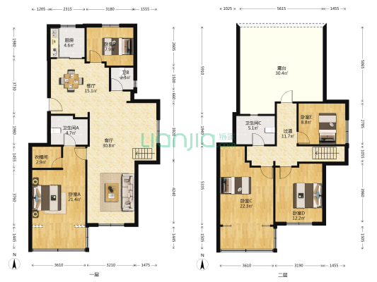 书香晓苑 5室2厅3卫 180平方