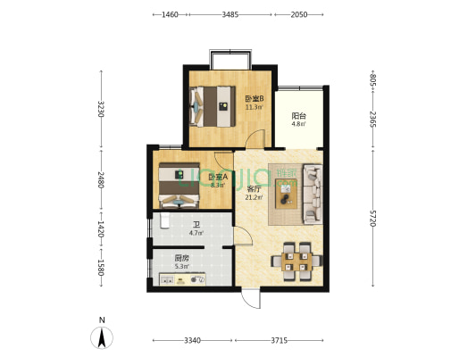 吴都星座 2室1厅1卫 76平方