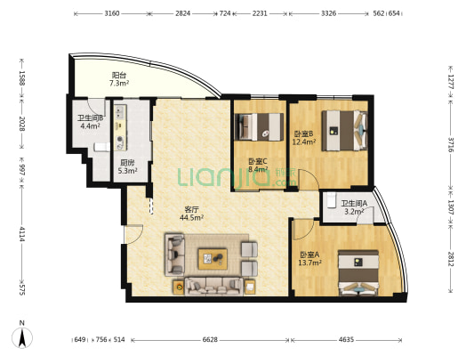 新安金沙豪庭 3室1厅2卫 115平方