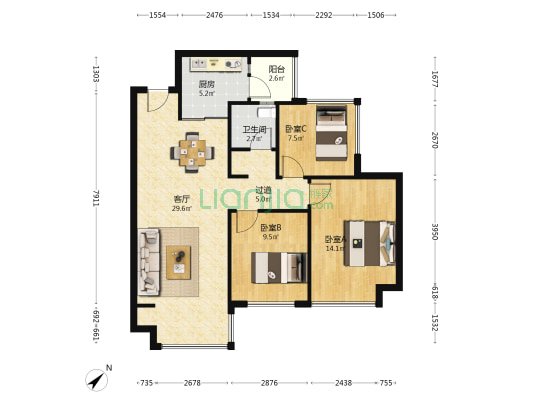宏达雍锦府 3室1厅1卫 96平方