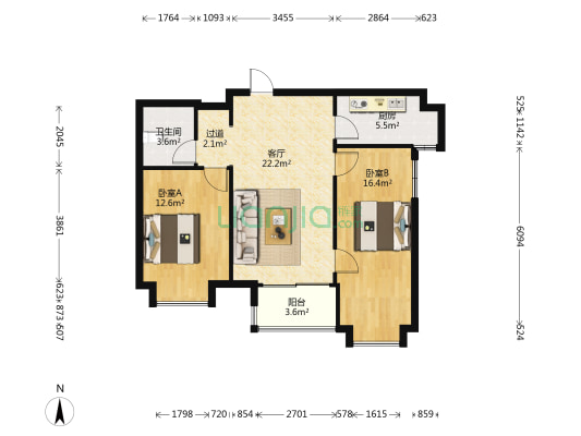 万科大都会五期云锦 2室1厅1卫 93平方