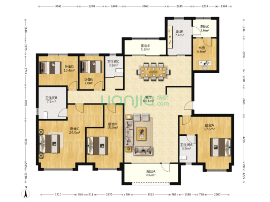 都荟府 6室1厅3卫 226平方