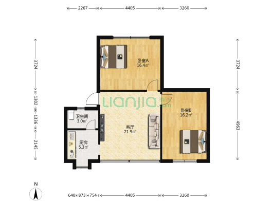 解放路5号 2室1厅1卫 77平方