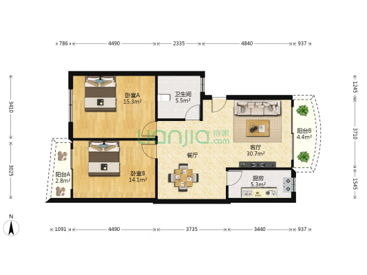 天安路 2室1厅1卫 93平方