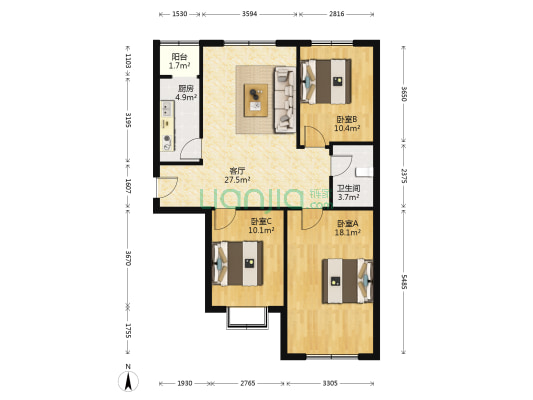 漫香堤 3室1厅1卫 121平方
