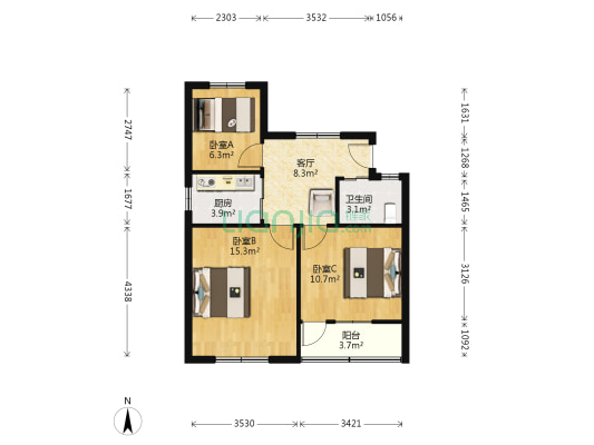 尧新大道68号 3室1厅1卫 63平方