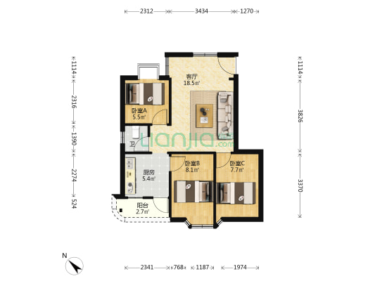 新时代豪庭 3室1厅1卫 54平方