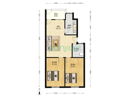 文兴路26号院 2室1厅1卫 83平方