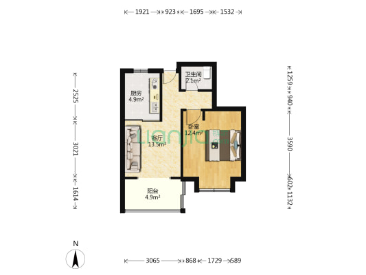 延安西路503号 1室1厅1卫 43平方