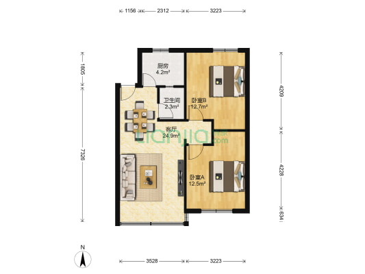 龙景苑(南岸) 2室1厅1卫 63平方