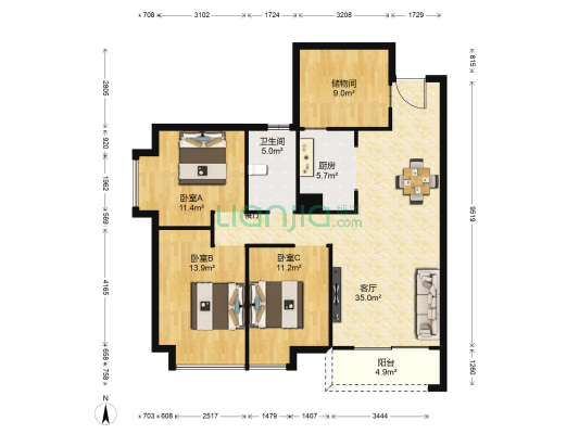未来方舟D15组团 3室1厅1卫 111平方