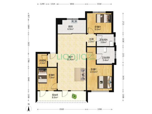 桐楠格万科公园大道 3室1厅2卫 125平方