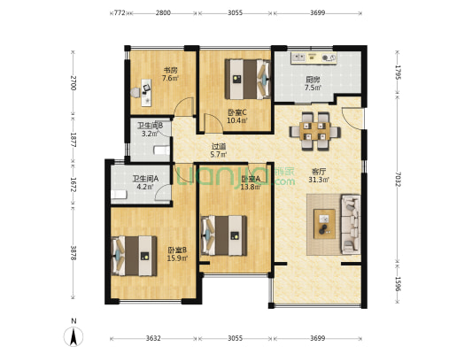 祥生银湖新语 4室1厅2卫 117平方