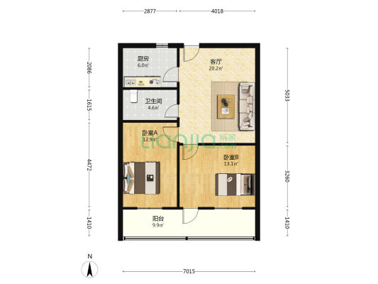 奎南小区 2室1厅1卫 75平方