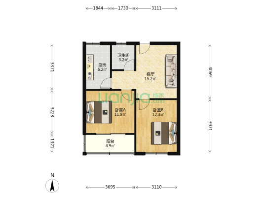 龙岗开发区廿埠县房地产开发 2室1厅1卫 66平方