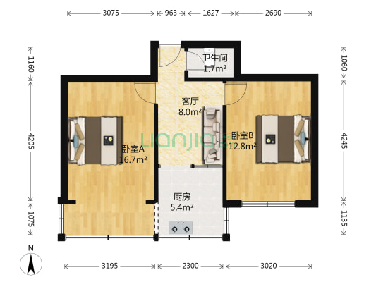 永和里3号院 2室1厅1卫 48平方