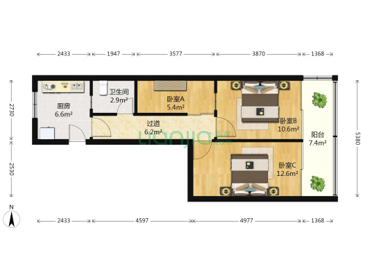 德内谌家巷 3室0厅1卫 66平方