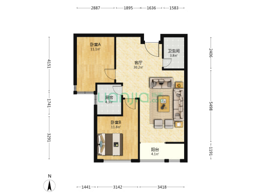 国宅华园 2室1厅1卫 90平方