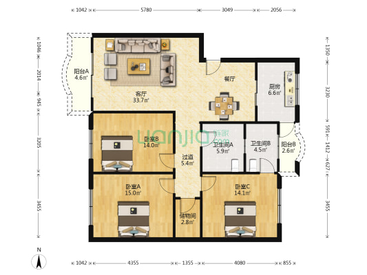 瓦店路59号 3室1厅2卫 127平方
