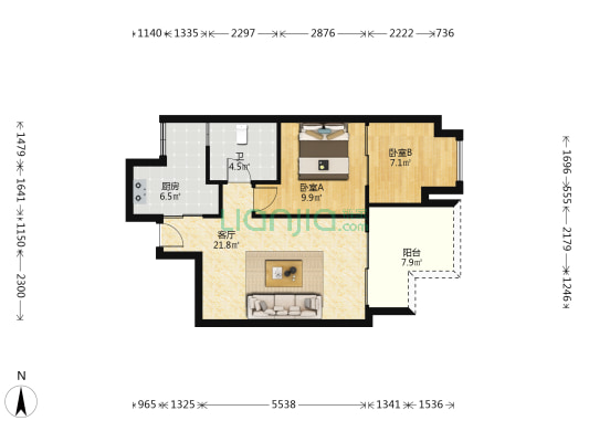 三峡广场商圈正规大一室一厅 住家精装修 可以拎包入住-户型图