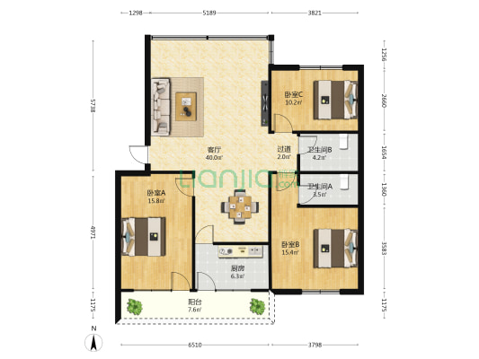中华人民共和国秀英出入境边防检查站宿舍 3室1厅2卫 118平方