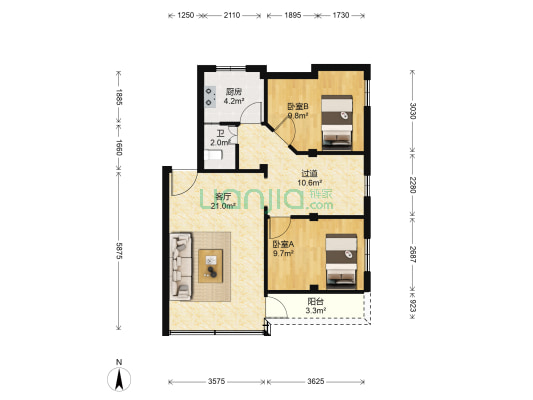 吉庆巷20号 2室1厅1卫 75平方