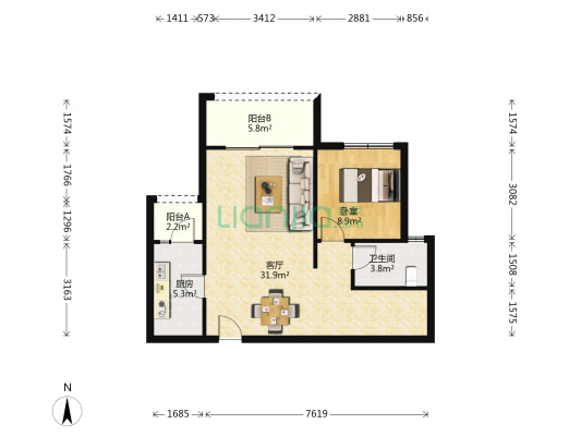 新鸥鹏拉菲公馆D区 1室1厅1卫 99平方