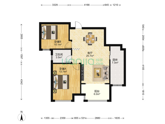 小天鹅南苑 2室1厅1卫 88平方