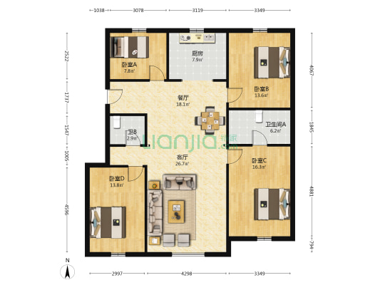 南江府 4室2厅2卫 129平方