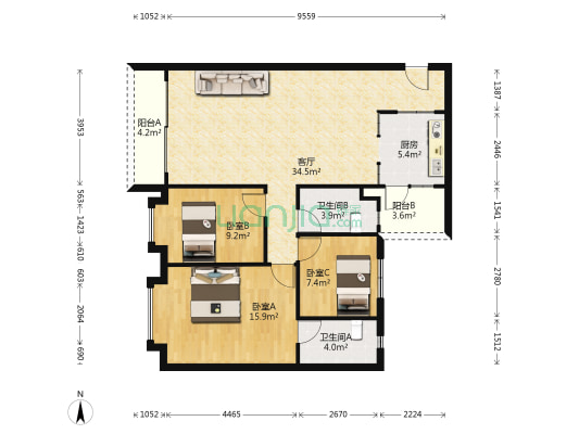 豪逸轩二期 3室1厅2卫 104平方