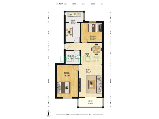 富康公寓 2室2厅1卫 97平方