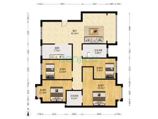 武阳锦园 4室1厅2卫 146平方