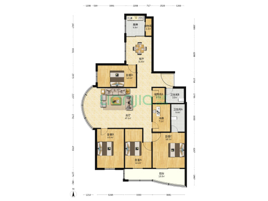 马鞍池大厦 5室2厅2卫 202平方