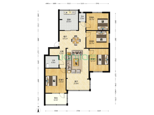 翠湖东路14号 4室2厅2卫 108平方