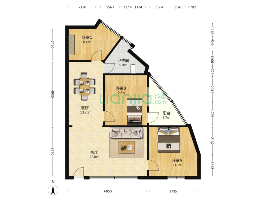 钟灵南路 3室2厅1卫 97平方