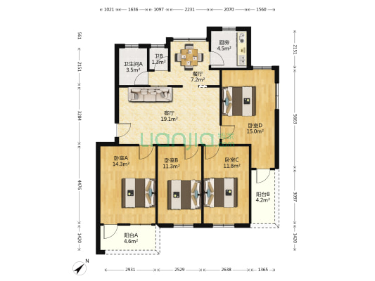 建设路1号小区 4室2厅2卫 99平方
