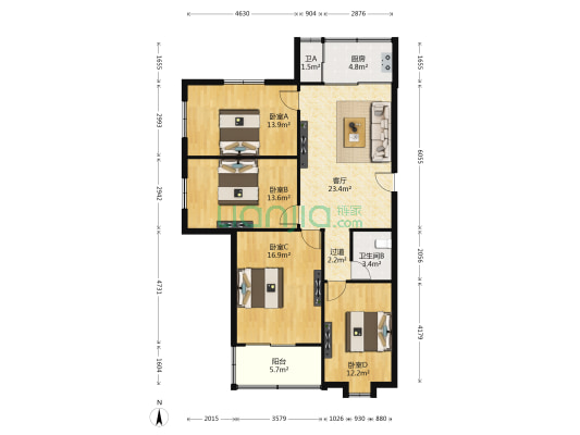 船山新居住宅小区 4室1厅2卫 140平方