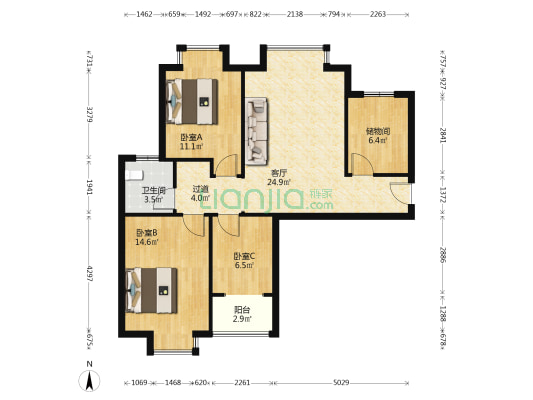 金程梦园山庄 3室1厅1卫 90平方