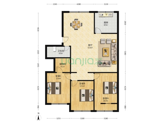 玉潭商贸中心 3室1厅1卫 135平方