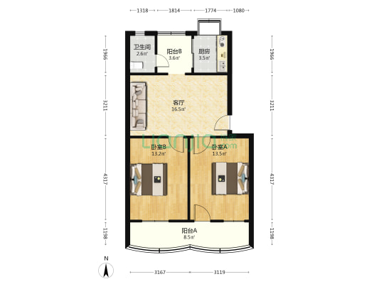 中国人民保险公司宿舍楼 2室1厅1卫 75平方