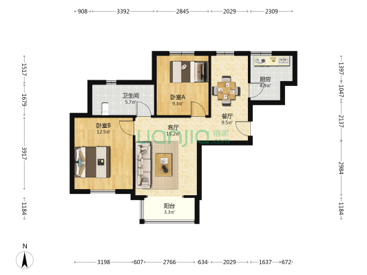 欣中苑 2室2厅1卫 94平方