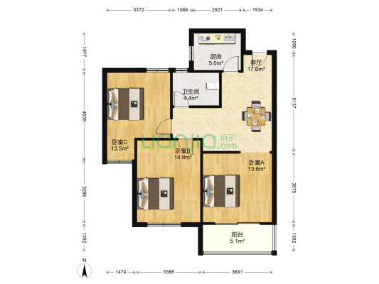 伟业迎春华府 3室1厅1卫 84平方