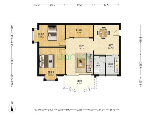 雅庭居 3室2厅1卫 86平方