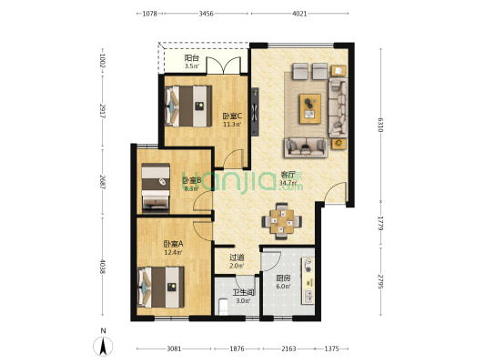靓景苑 3室1厅1卫 98平方