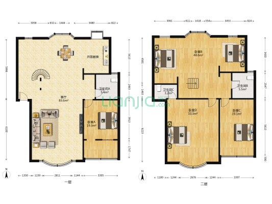 鱼梁洲经济开发区管委会家属院 4室1厅3卫 265平方