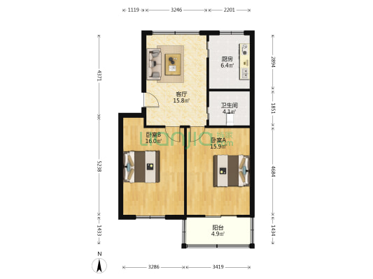 长寿路 2室1厅1卫 69平方