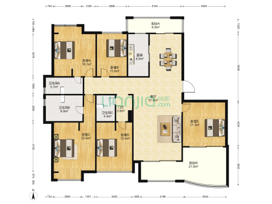 佳兆业水岸华府 5室1厅3卫 202平方