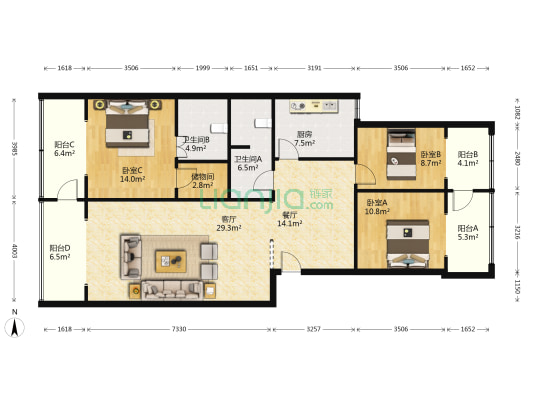 玉风苑 3室2厅2卫 145平方